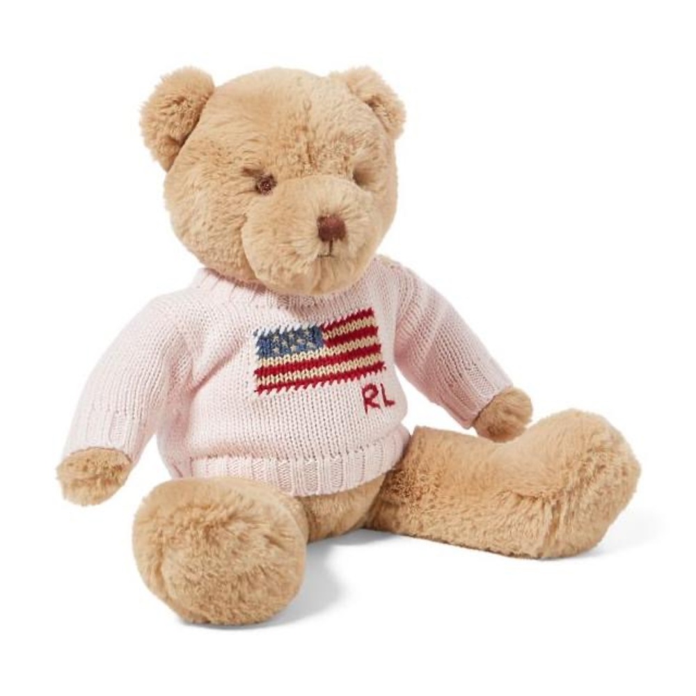 Ralph Lauren Pink Sweater American USA Flag Knitted Plush Bear Polo